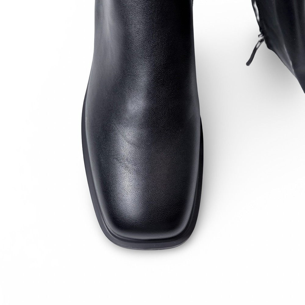 QIY Black PU Knee High Square Toe Block Heel Slouchy Boots Womens 9.5 New - Picture 11 of 14